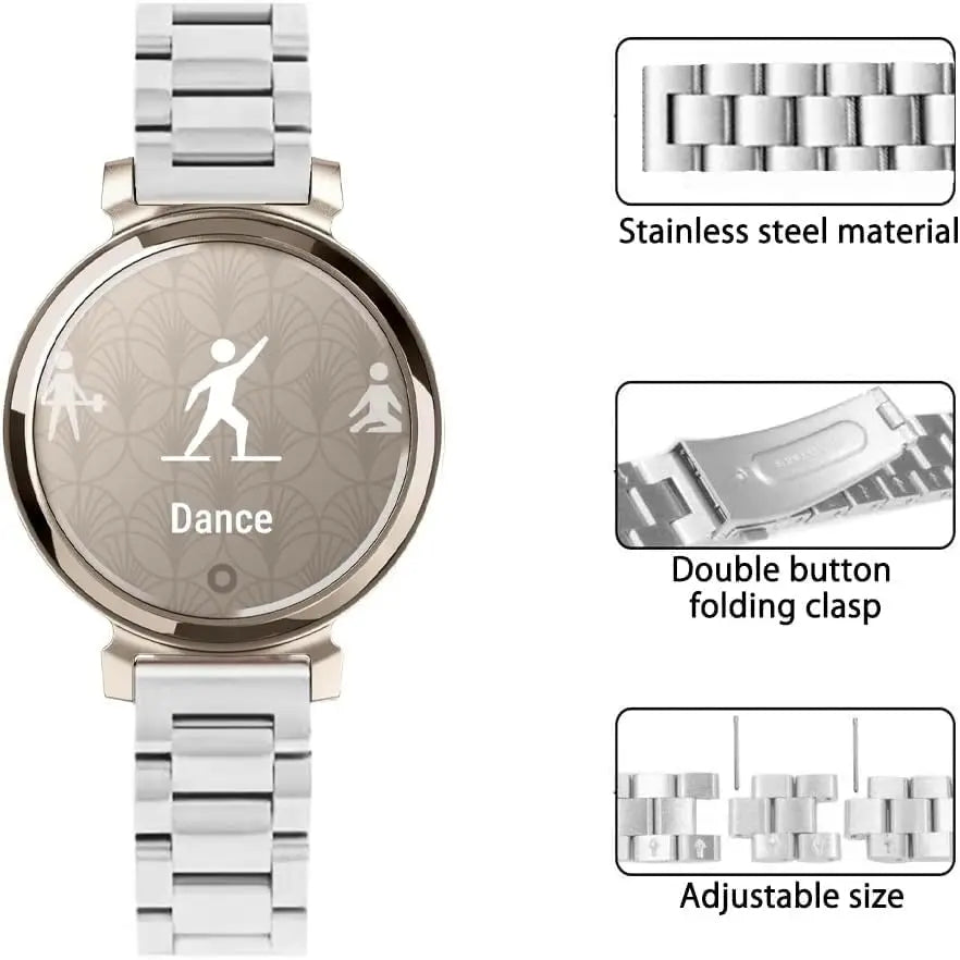Garmin Lily 2 Stainless Steel Link Bracelet with feature callouts