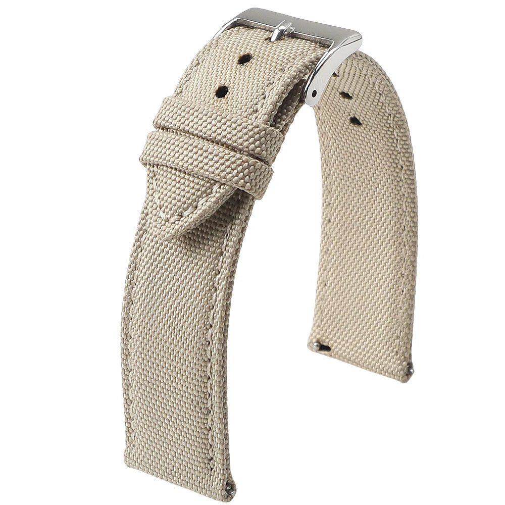 OnePlus Smartwatch Nylon Quick Release Sport Watch Band Men Women in light beige, flexible and comfortable for daily wear.