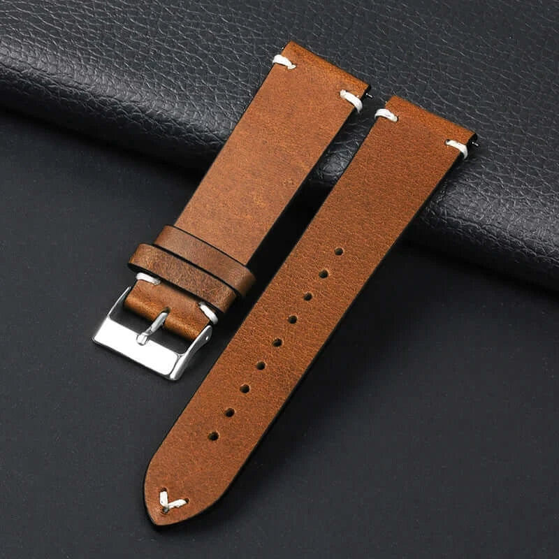 Amazfit Oil-Waxed Leather Band with Accent Stitching — Tan Brown