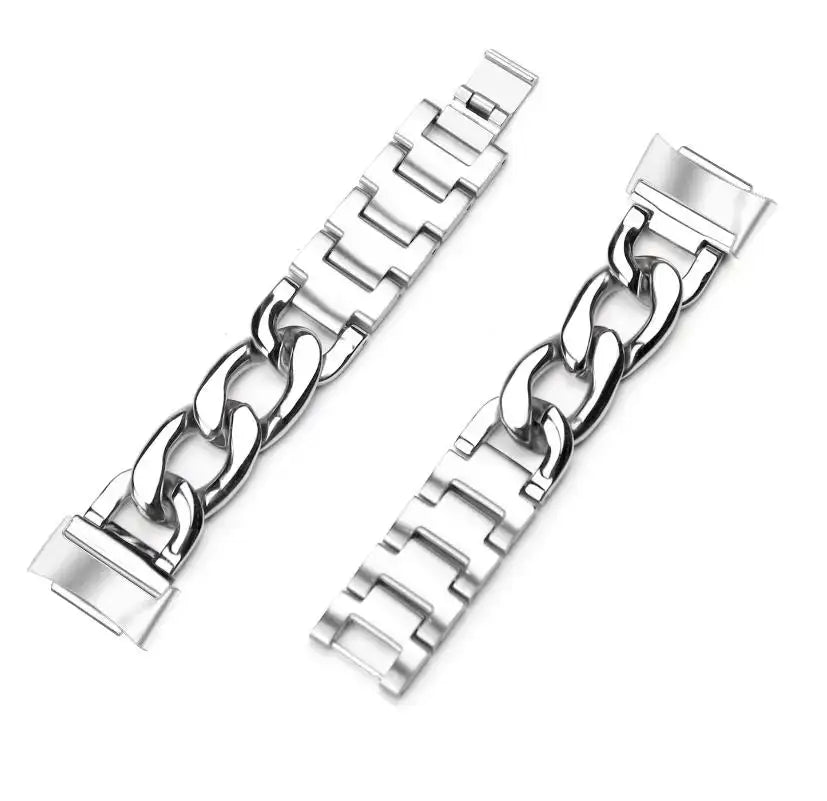 Fitbit Charge 5 & 6 Curb-Chain Steel Band in Silver