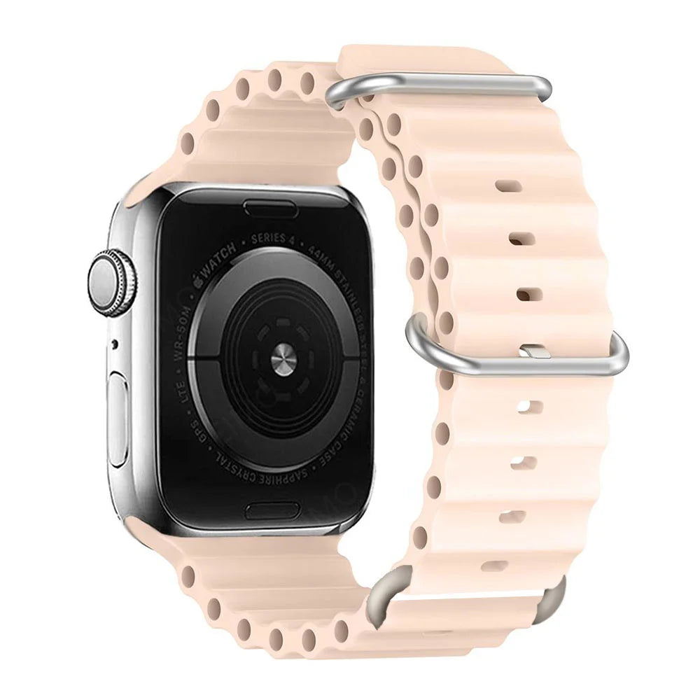 Ribbed Silicone Apple Watch Band with Adjustable Metal Loop in Pale Peach