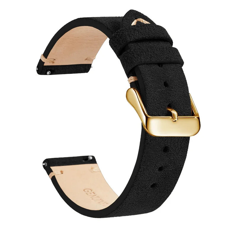 Polar Suede Leather Band with Buckle Color Options — Black / Gold Buckle