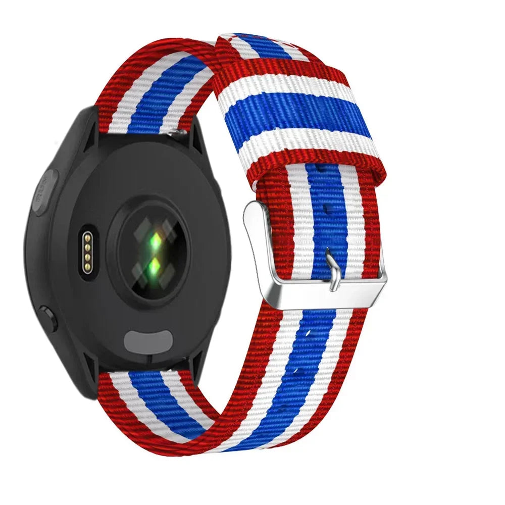 Blue / Red / White Garmin 20/22mm Quick Release Striped Canvas Nylon Band