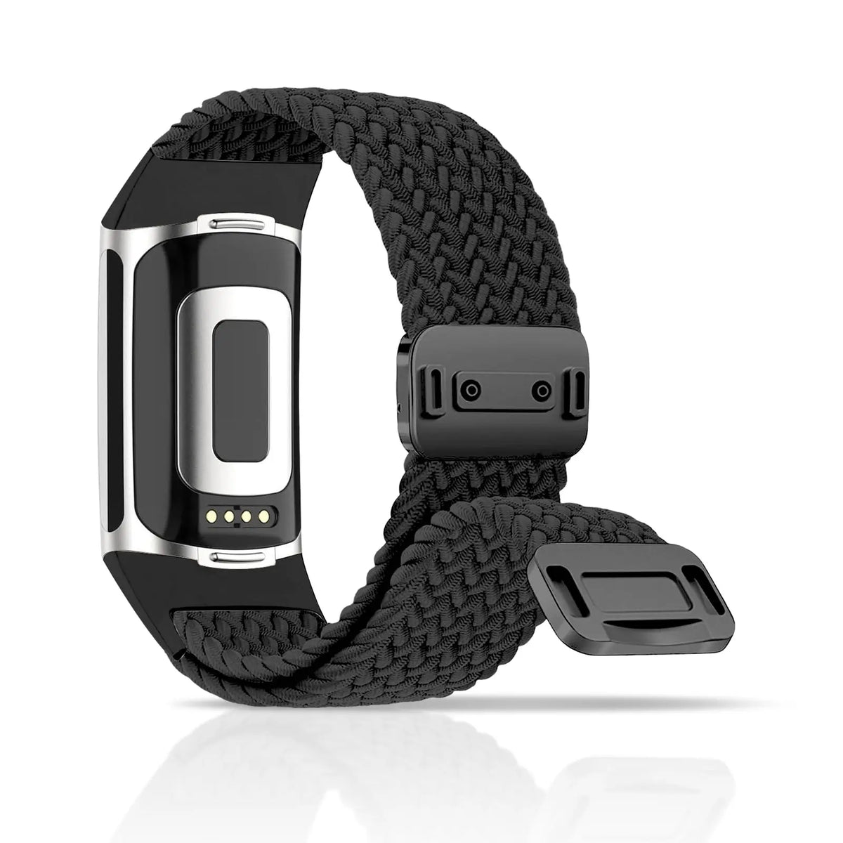 Black Fitbit Charge 5 and 6 Braided Nylon Band with Magnetic Clasp