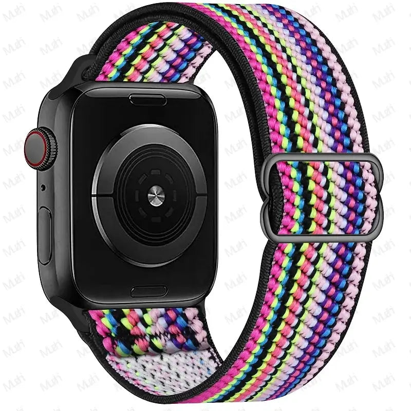 Rainbow Weave adjustable stretch nylon Apple Watch band