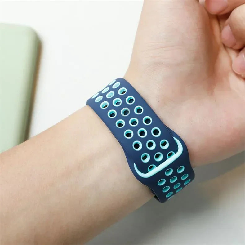 OnePlus Smartwatch Silicone Watch Band - Flexible & Durable Strap on a wrist, showcasing its soft elastic parachute fabric design.