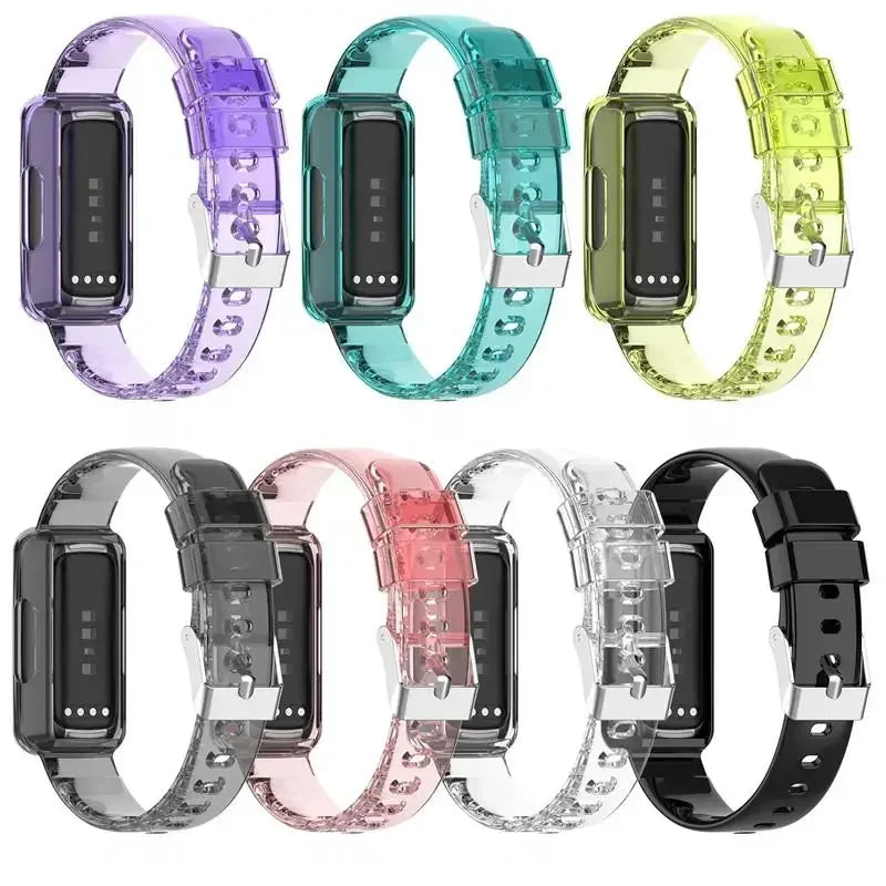 Fitbit Luxe Transparent Case-and-Band Strap - Color options shown with trackers