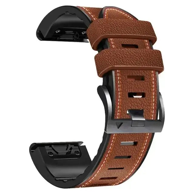 Garmin QuickFit Leather and Silicone Band in Brown - Style 2