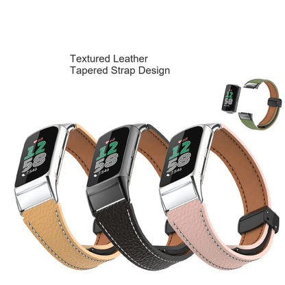 Fitbit Charge 5 and 6 Leather Band with Magnetic Folding Clasp — band detail