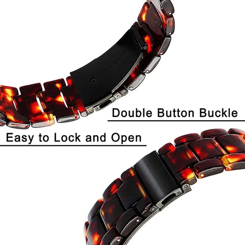 Garmin QuickFit Resin Bracelet Band folding clasp detail on a tortoiseshell bracelet