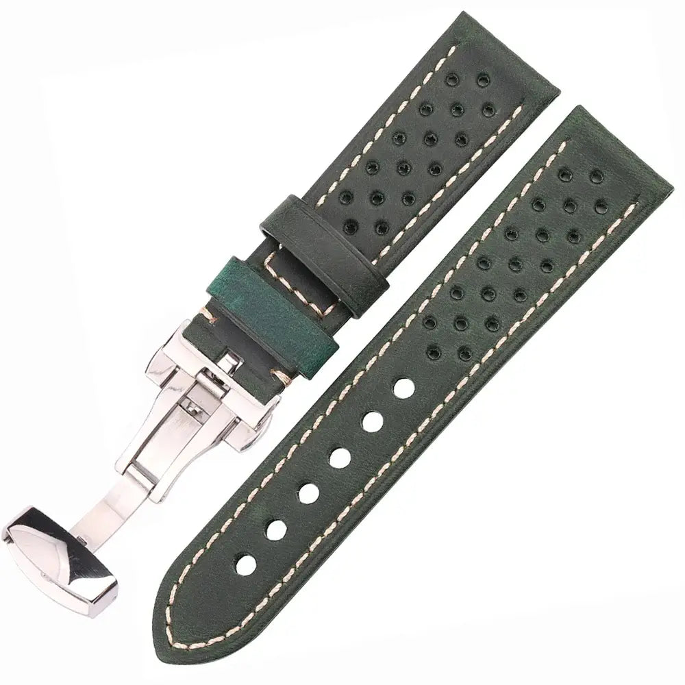 Suunto Perforated Leather Folding-Clasp Band – Dark Green