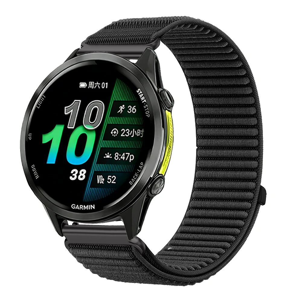 OnePlus Smartwatch Nylon Band Adjustable Breathable Sport Watch Strap in black with digital display.