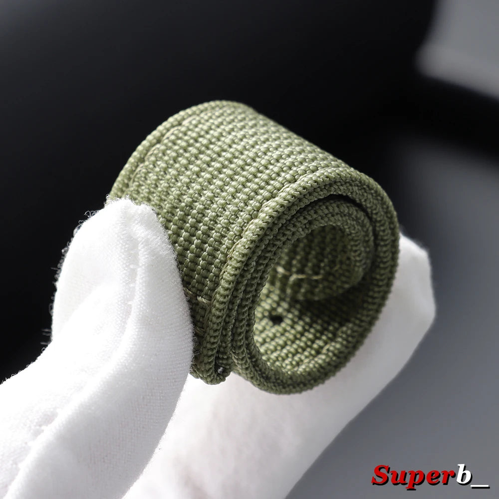 Motorola Moto Ribbed Nylon Band with Metal Keepers — Olive nylon texture close-up