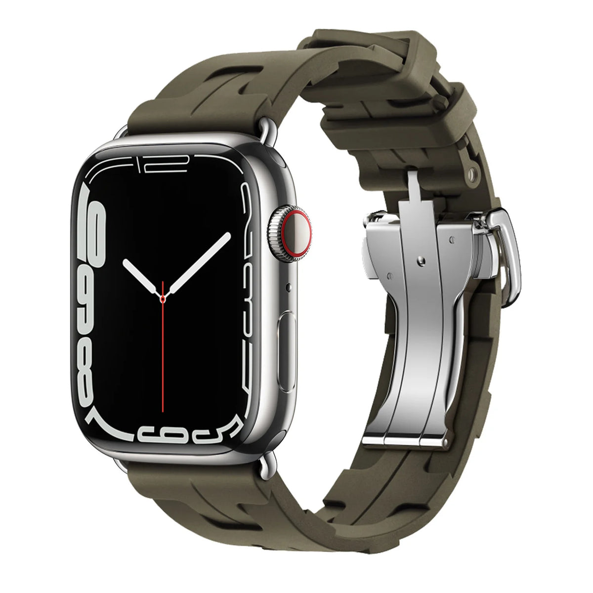 Sculpted Silicone Apple Watch Band with Folding Clasp in Olive Green