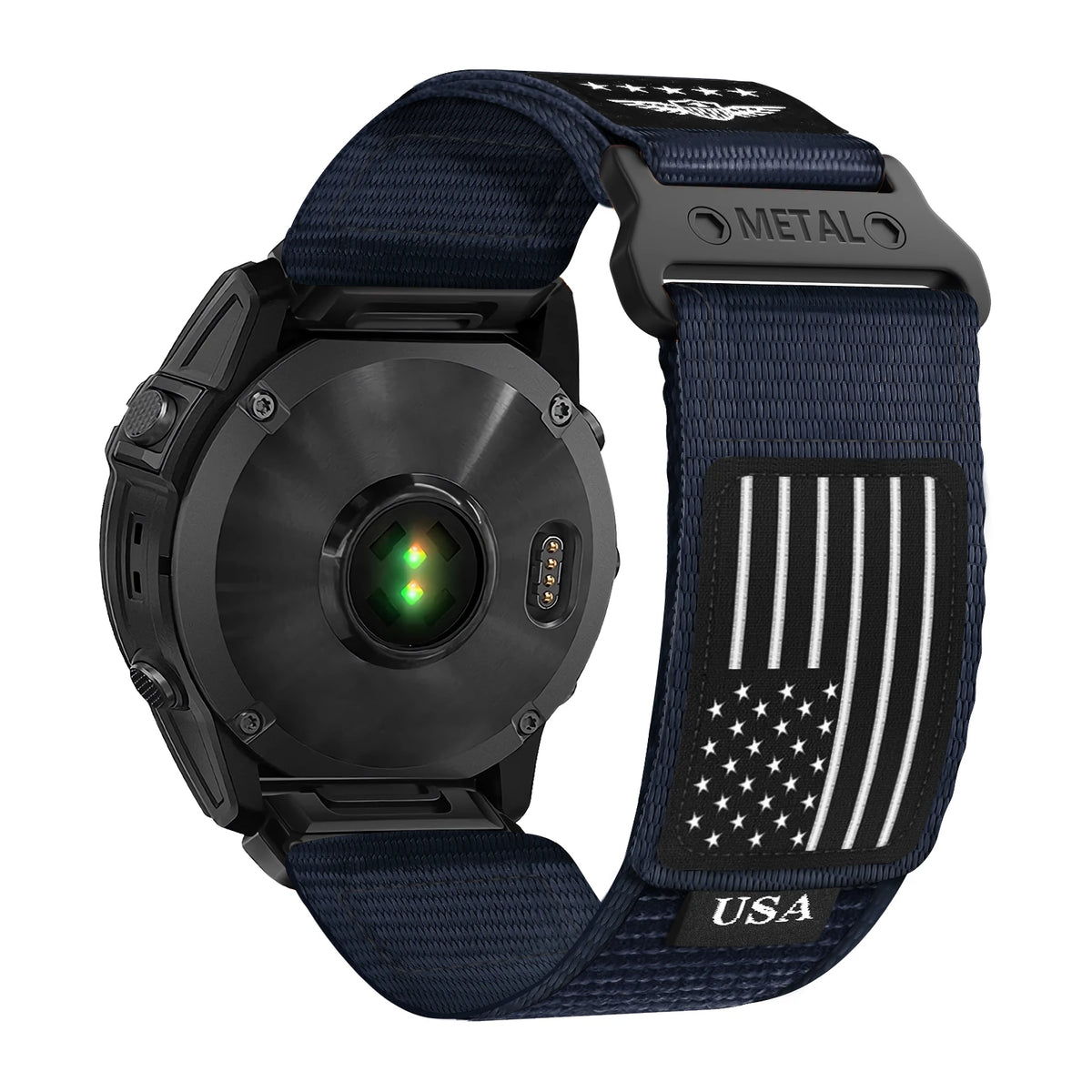 Garmin QuickFit Nylon Trail Band with USA Flag Patch in Navy Blue