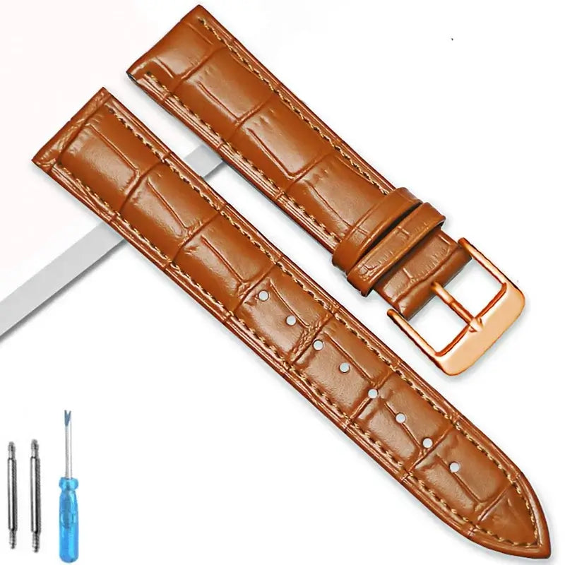 Samsung Galaxy Watch Crocodile-Pattern Buckle Leather Band in Light Brown / Rose Gold Buckle