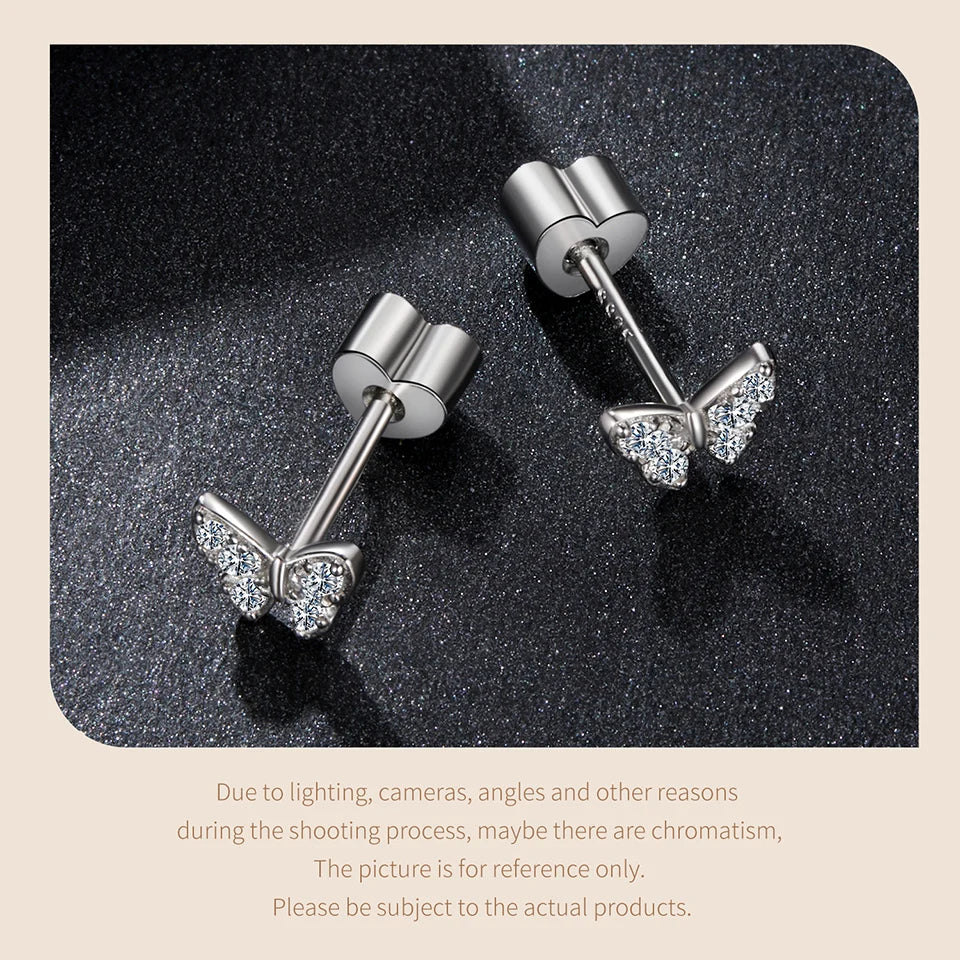 Butterfly & Clover Moissanite Stud Earrings in Sterling Silver — Butterfly posts