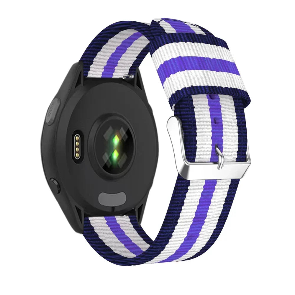 Blue / White / Purple Garmin 20/22mm Quick Release Striped Canvas Nylon Band