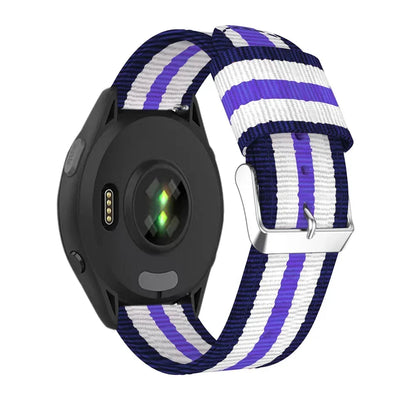Blue / White / Purple Garmin 20/22mm Quick Release Striped Canvas Nylon Band