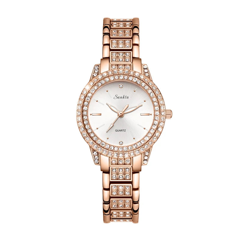 Women's Rose Gold-Tone Crystal Bracelet Watch — Rose Gold Tone / White Dial — BandsCo Straps