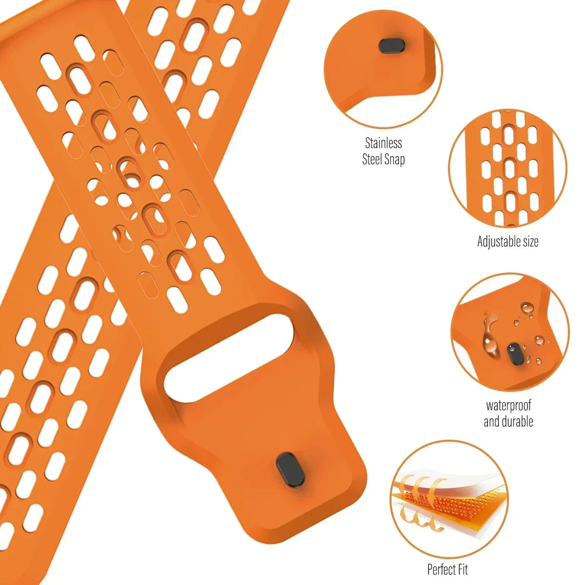 Perforated Silicone Band for Polar – pin-and-tuck fastening detail