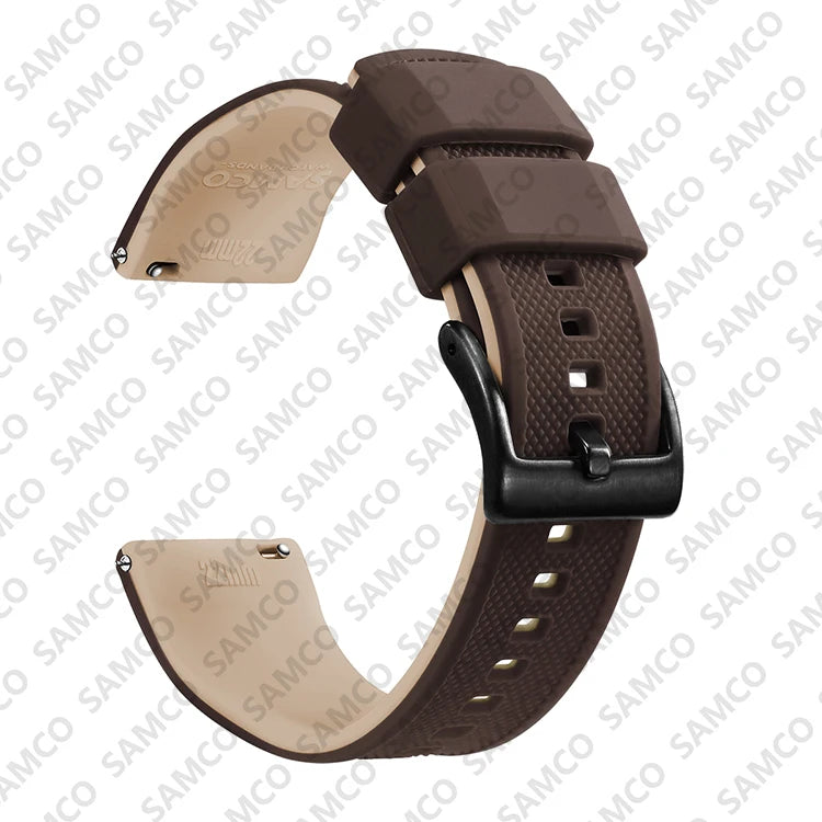 COROS Textured Silicone Watch Band with Buckle Choices - Coffee / Beige - Black Buckle