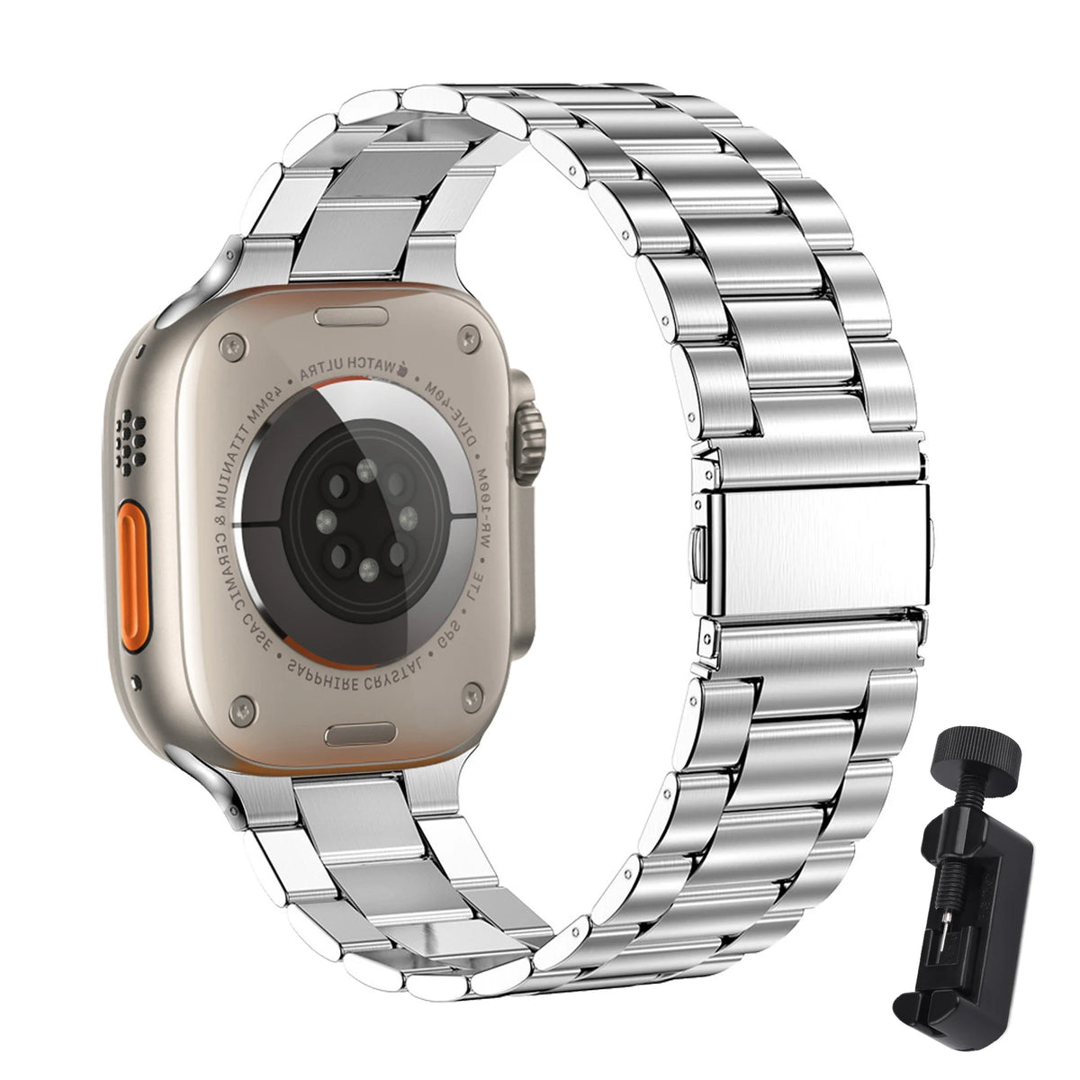 Three-Link Stainless Steel Apple Watch Bracelet Band in Silver / With Tool