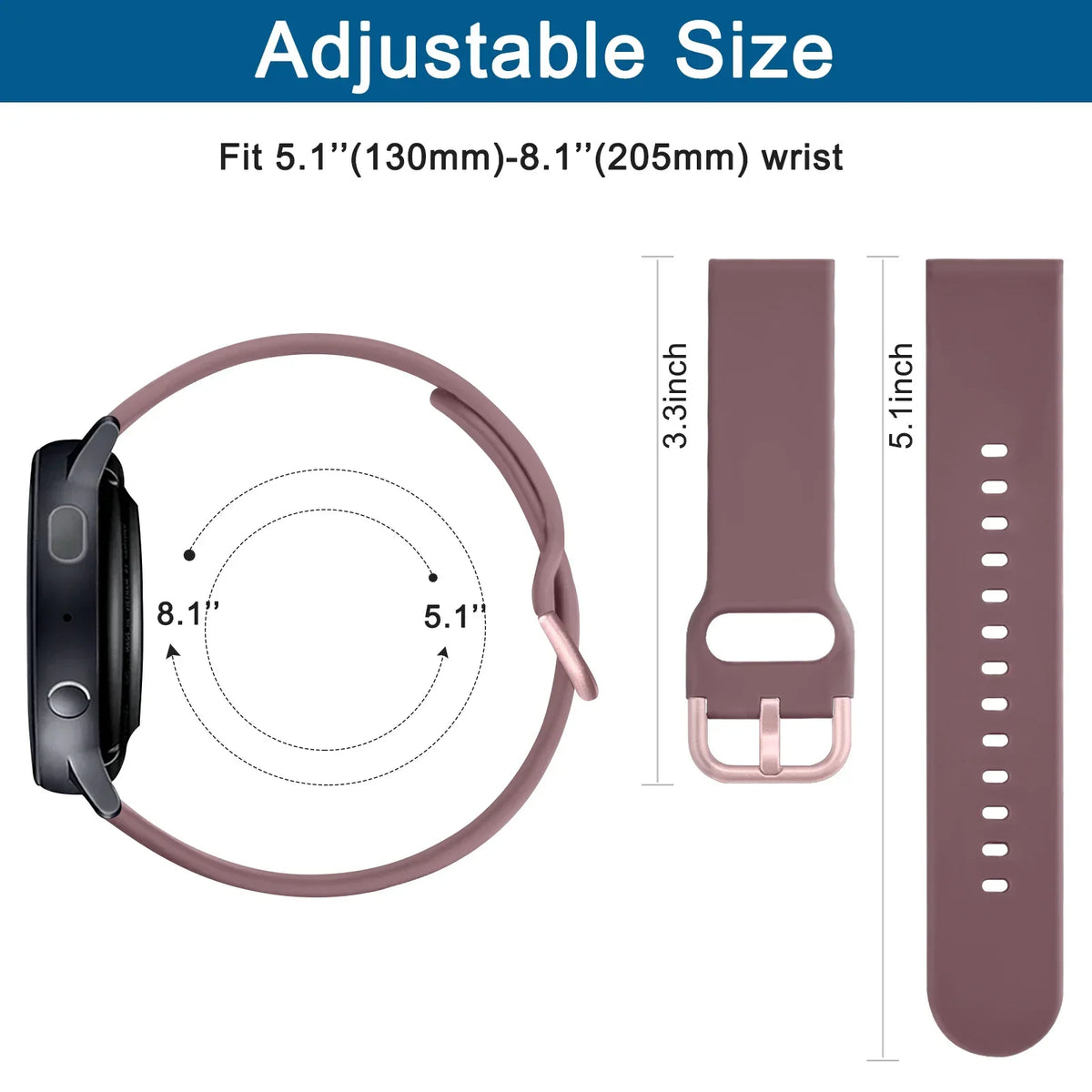 OnePlus Watch Band Silicone Strap Sport Replacement Wristband Accessory adjustable size for 5.1" to 8.1" wrists