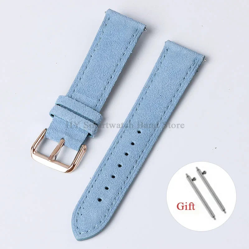 Motorola Moto Suede Leather Band with Buckle Options — Light Blue / Rose Gold Buckle