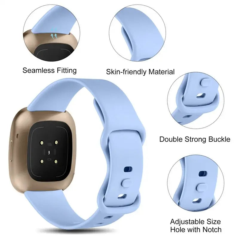 Fitbit Versa & Sense Silicone Double-Loop Band - Periwinkle strap closure and connector details