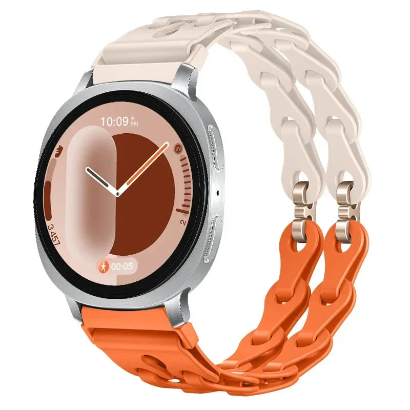 Samsung Galaxy Silicone Chain Watch Band – Watch8/Watch8 Classic/Watch9/Ultra/Ultra2 Multi in Starlight Orange color