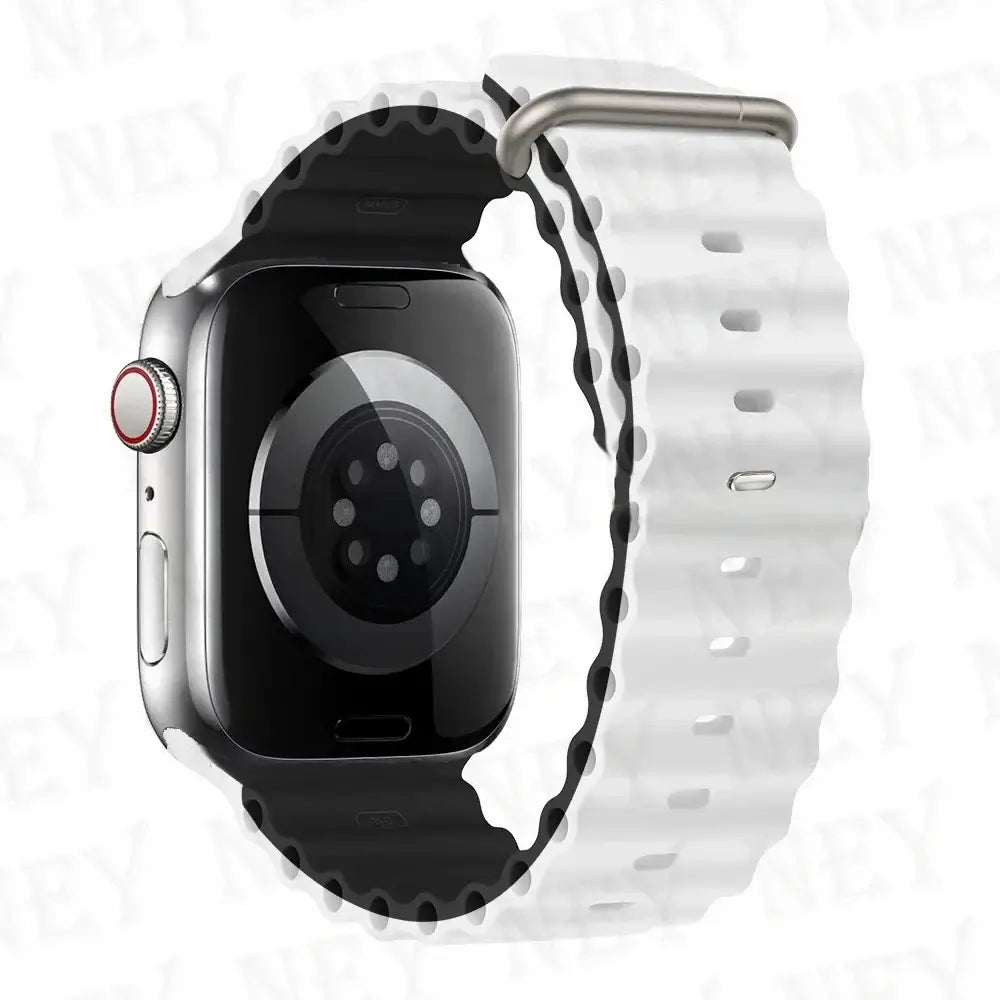 White / Black tubular silicone Apple Watch band