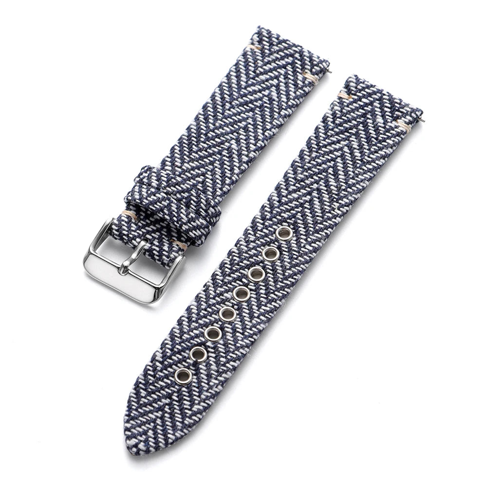 Garmin 18/20/22mm Quick Release Herringbone Woven Band in Blue and White