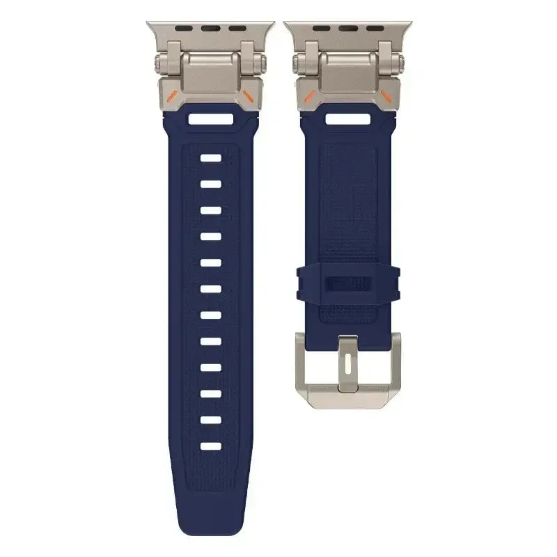 Navy Blue / Titanium Tone silicone Apple Watch band with metal connectors