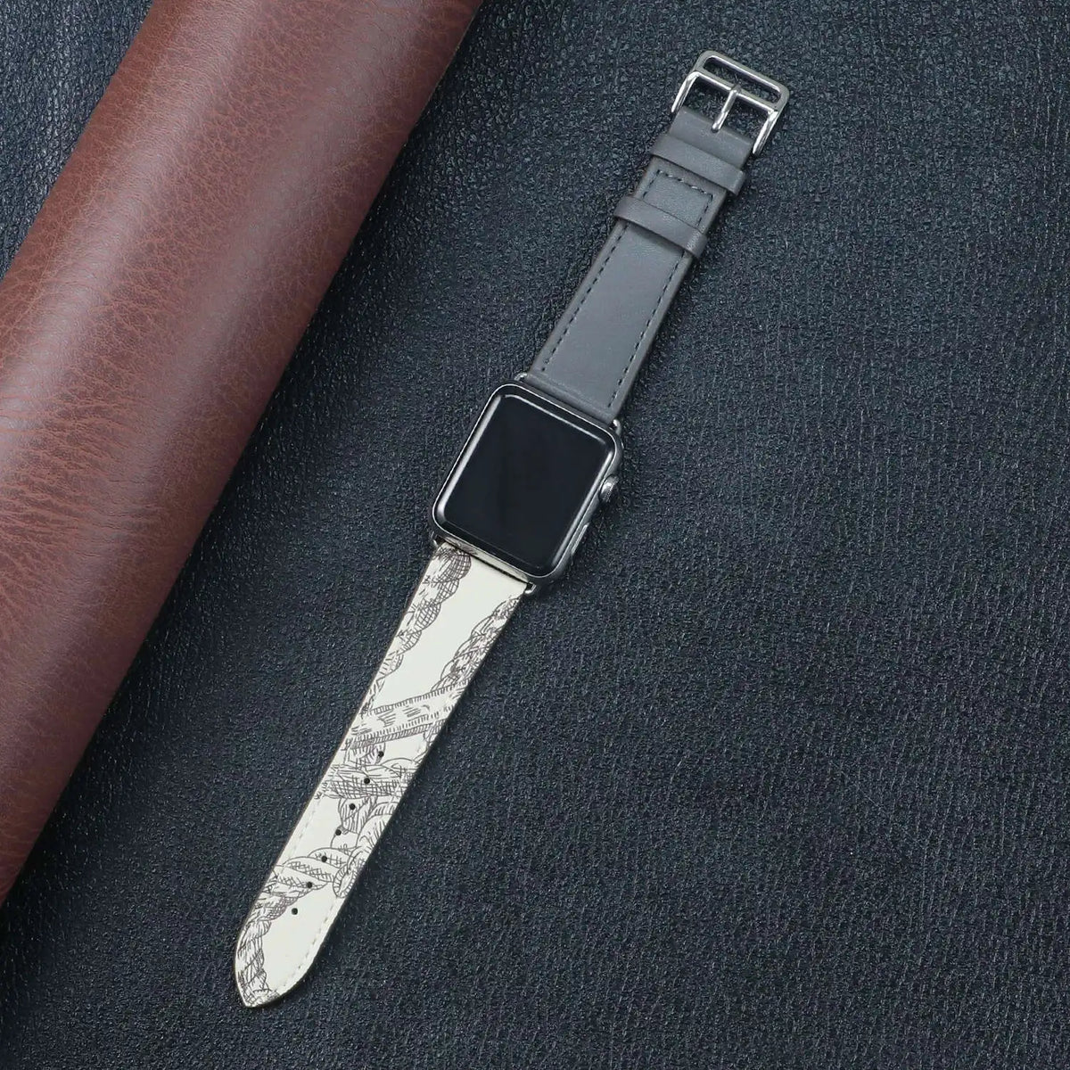 Fabric Apple Watch Strap - Solid, Two-Tone & Printed in Gray / Ivory Print