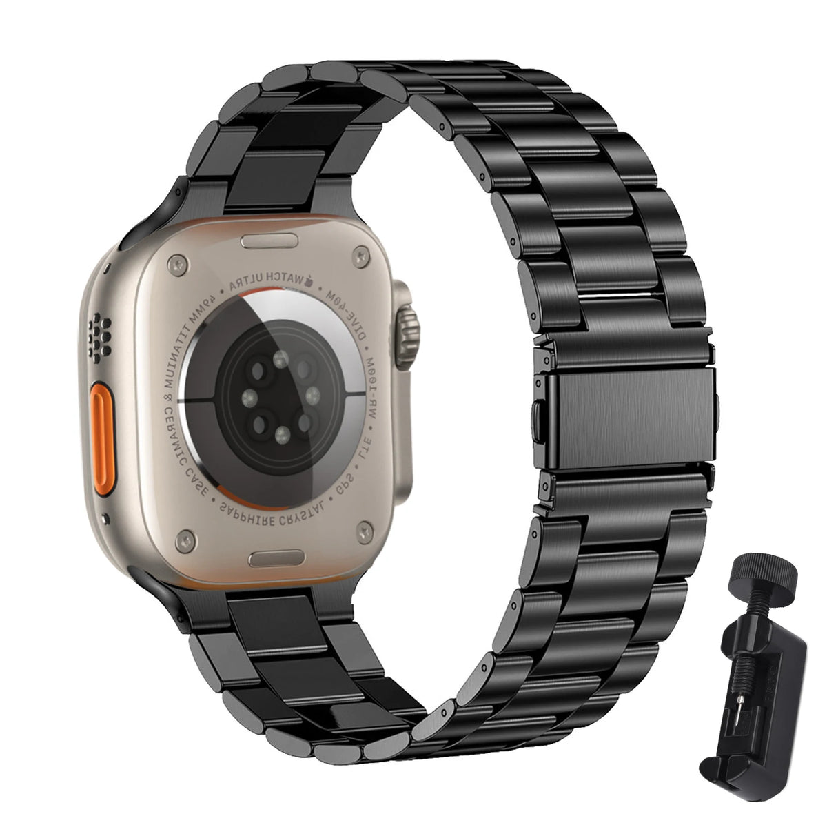 Three-Link Stainless Steel Apple Watch Bracelet Band in Black / With Tool