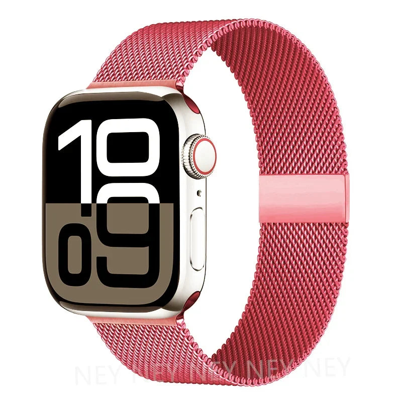 Colorful Milanese Mesh Apple Watch Band in Coral Pink