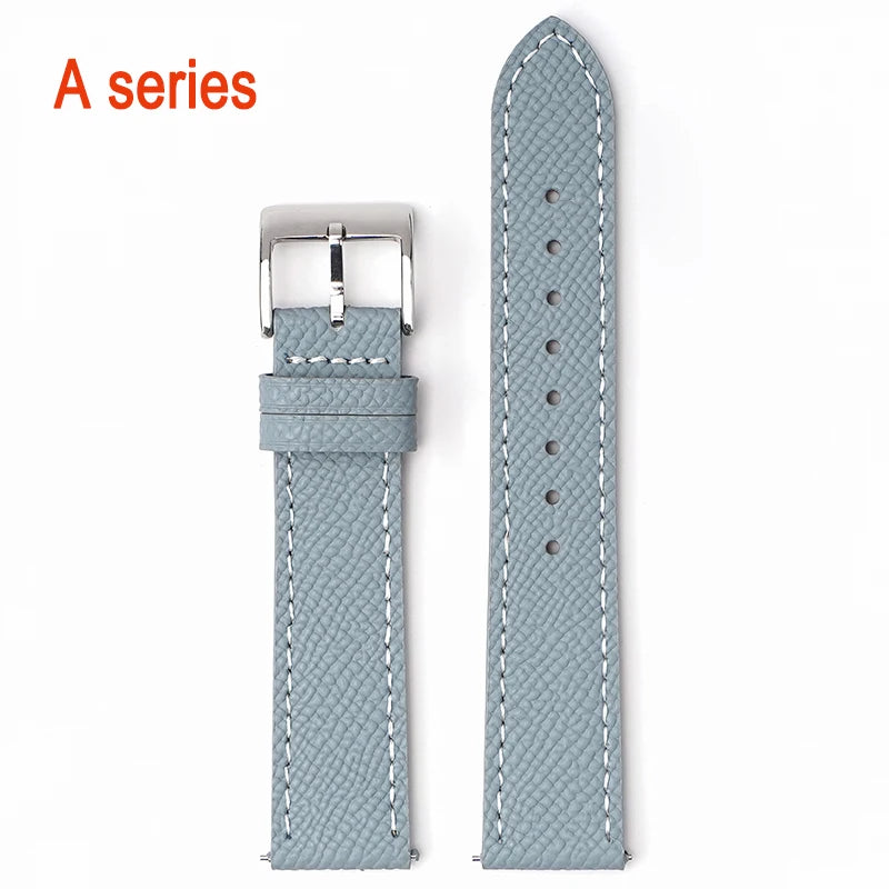 Garmin Epsom Leather Band in Gray, White Stitching with Silver Buckle