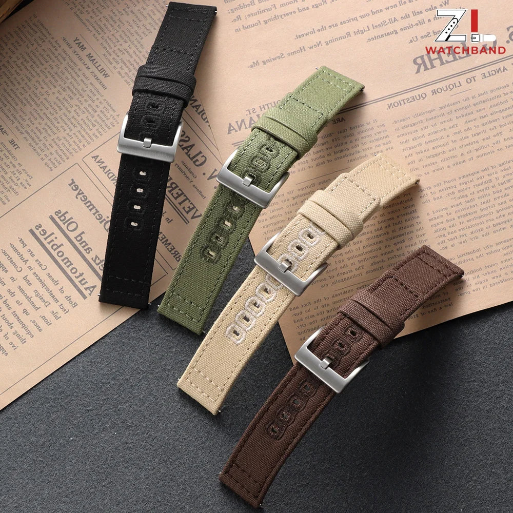 Garmin Stitched Canvas Nylon Band in black, army green and brown