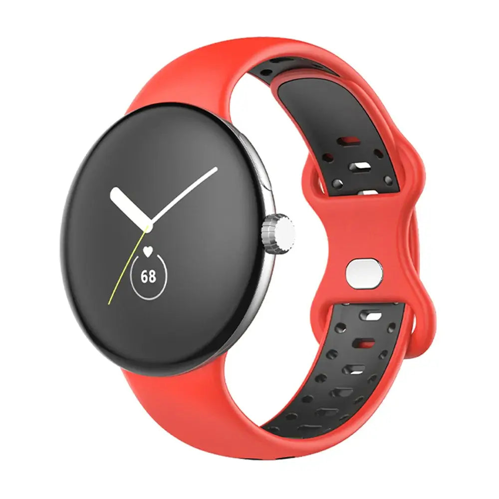 Two-Tone Perforated Silicone Google Pixel Watch Band in Red / Black