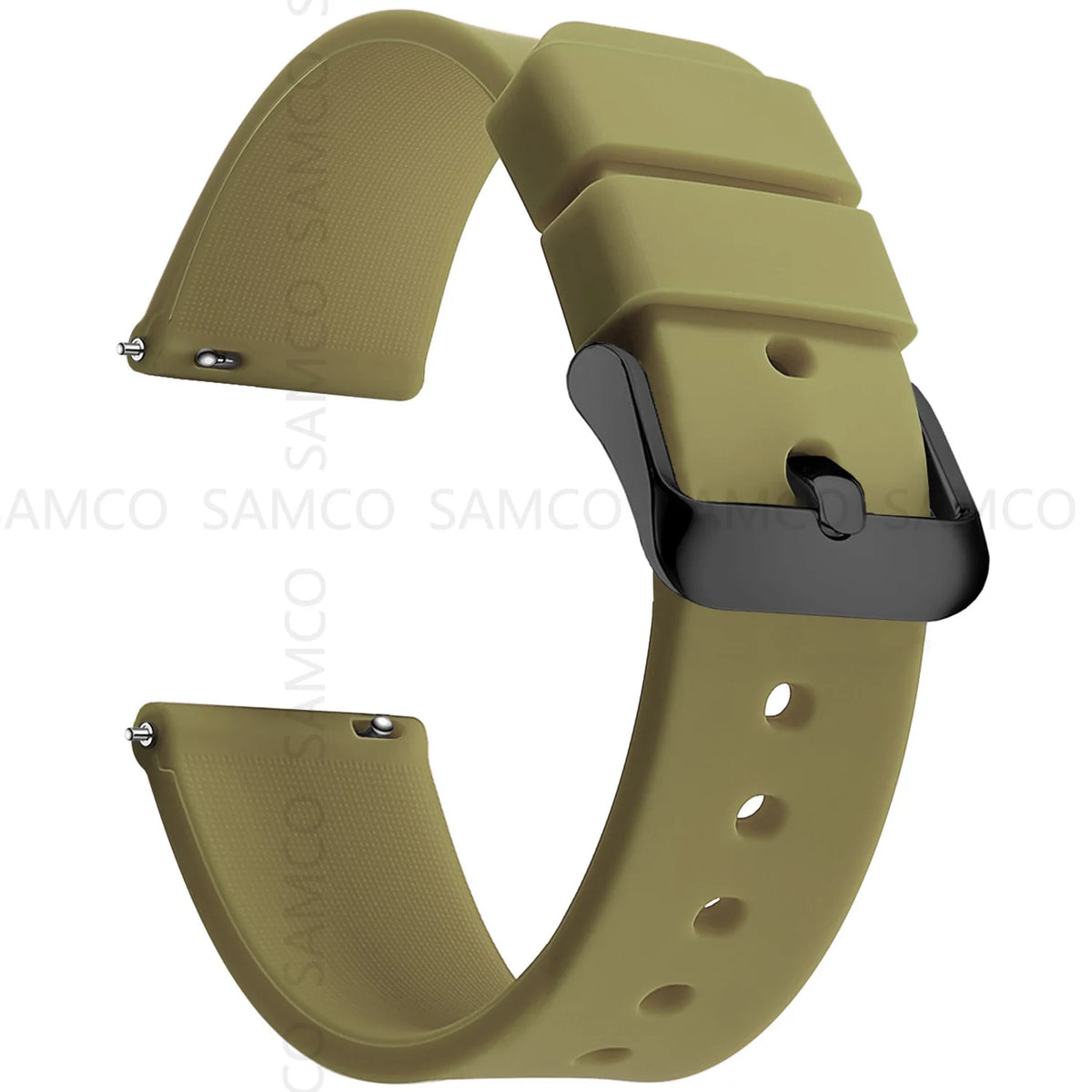 Garmin Curved-End Silicone Band in Khaki with Black Buckle