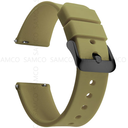 Garmin Curved-End Silicone Band in Khaki with Black Buckle
