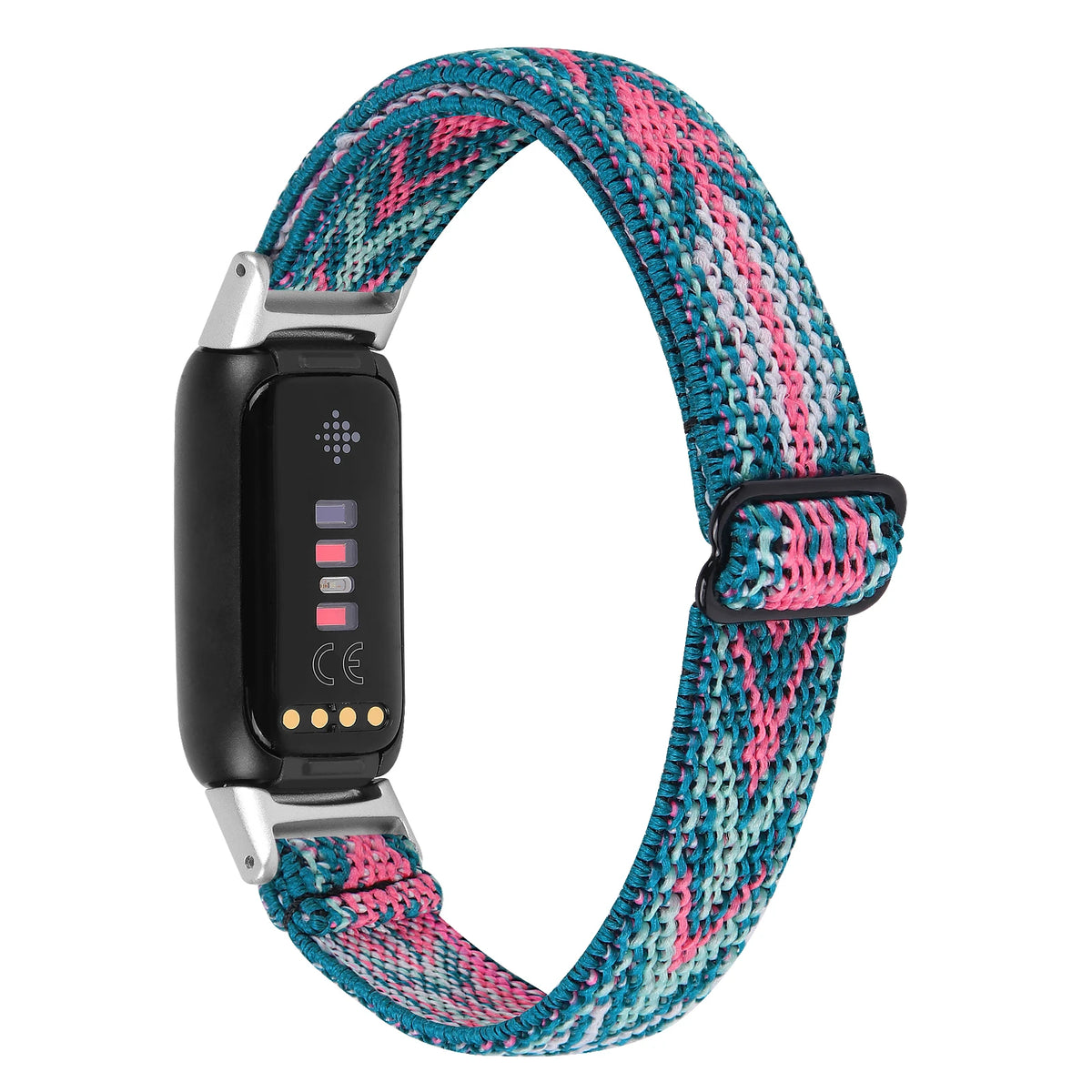 Fitbit Luxe Adjustable Stretch Nylon Band - Teal / Pink Chevron