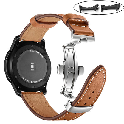Brown - Silver Clasp Google Pixel Watch 5, 4 and 3 45mm Leather Band, Butterfly Clasp