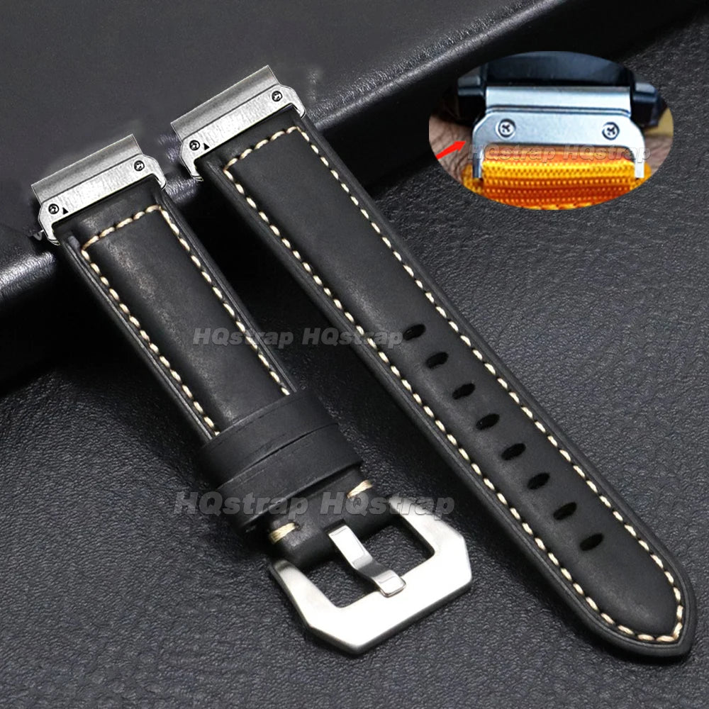 Garmin QuickFit Vintage Leather Band in Black / Silver