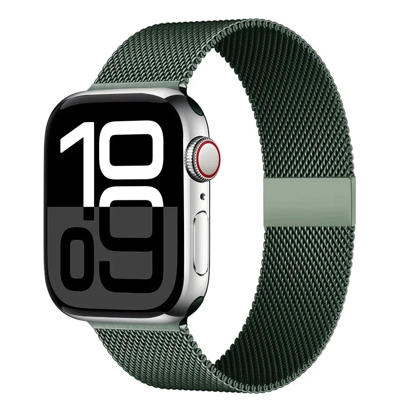 Colorful Milanese Mesh Apple Watch Band in Forest Green