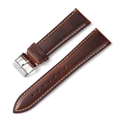 Polar Oil-Waxed Leather Band with Contrast Stitching — Brown strap and pin buckle