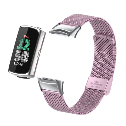 Dusty Pink Fitbit Charge 5 and 6 Stainless Steel Mesh Band with Clasp