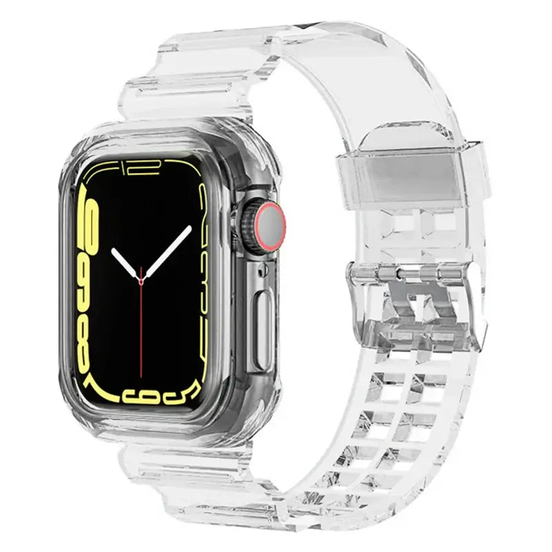 Clear Apple Watch band with bumper case and buckle