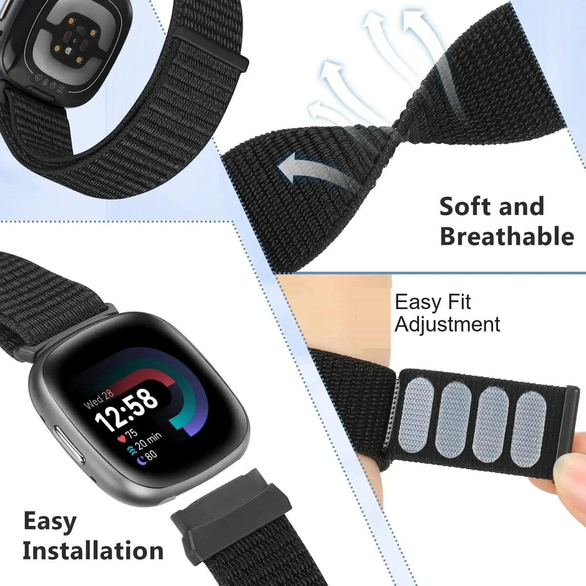 Fitbit Versa 4, Versa 3, Sense 2 and Sense Nylon Sport Loop Band — band detail